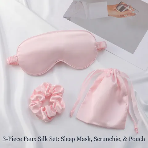 Faux Satin Satin Sleeping Eye Mask And Scrunchie And Drawstring Bag Soft Smooth Blackout Travel Nap Shade
