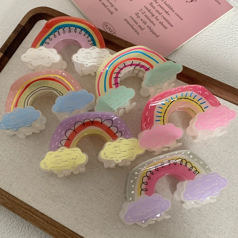 Rainbow Cloud Hair Claw Clip Acrylic Colorful Graffiti Shark Clip For Women Girls Cute Hair Accessories