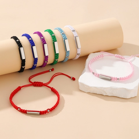 Handgemachtes Gewebtes Verstellbares Kordelarmband Edelstahl Metallplatte Minimalistischer Schmuck Für Herren Damen Geschenk