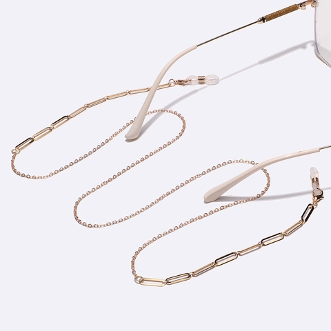 Cadena Gafas Moda Metal Correa Antideslizante Eslabón Geométrico Rectangular Cordón Gafas Con Bucles Silicona Dorado