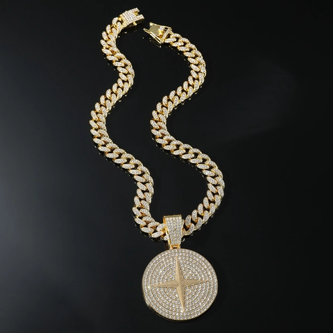 Hip Hop Iced Out Kreuz Stern Anhänger Halskette Legierung Strass Kubanische Gliederkette Herren Mode Schmuck