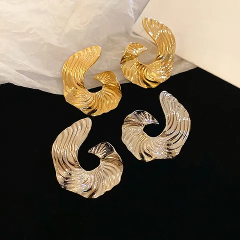 Onregelmatige Geometrische Spiraal Oorbellen Legering Met 925 Sterling Zilveren Oorknopje Minimalistische Golvende Textuur Frans Retro