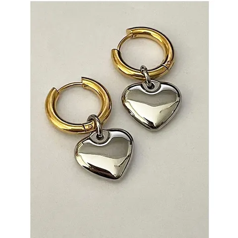 Herz Hoop Hängeohrringe Für Damen 18K Vergoldeter Titanstahl Spiegelpoliert Zweifarbig Kontrastfarbe Schmuck