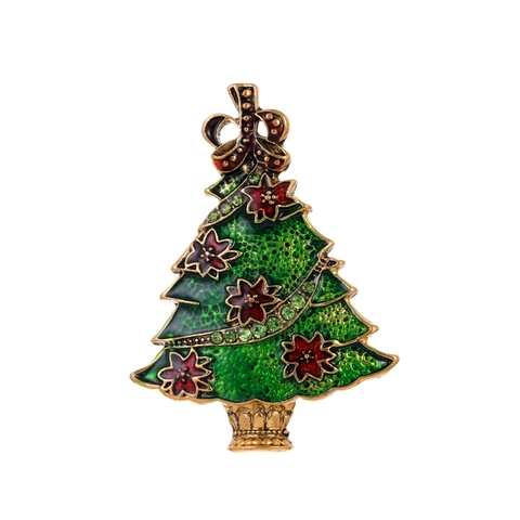 Weihnachtsbaum Brosche Zinklegierung Strass Emaille Brosche Pin Gold Grün Rot Festlicher Schmuck Accessoires Für Feiertage Party Damen Herren