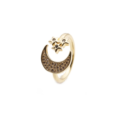 Mode Mond Stern Offener Ring Kupfer Zirkon Verstellbarer Minimalistischer Schmuck Für Frauen Täglich Stilvoll