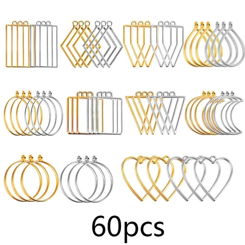 Open Back Bezel Pendants Zinc Alloy Hollow Geometric Heart Water Drop Moon For DIY Resin Jewelry Making Earrings