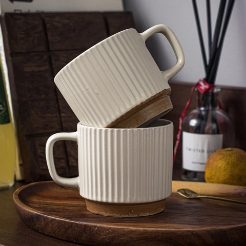 Tazza Da Caffè In Ceramica Texture A Costine Stile Giapponese Vintage Resistente Al Calore Microonde Ufficio Casa