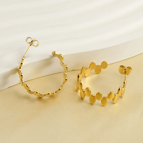 Fashion Creolen 18K Vergoldeter Edelstahl C-Form Unregelmäßig Rund Geometrisch Gewebter Schmuck Für Damen