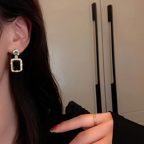 Vintage Emerald Green Zirconia Jewelry Set Titanium Steel Gold Plated Necklace Earrings Ring For Women Elegant Banquet Accessories