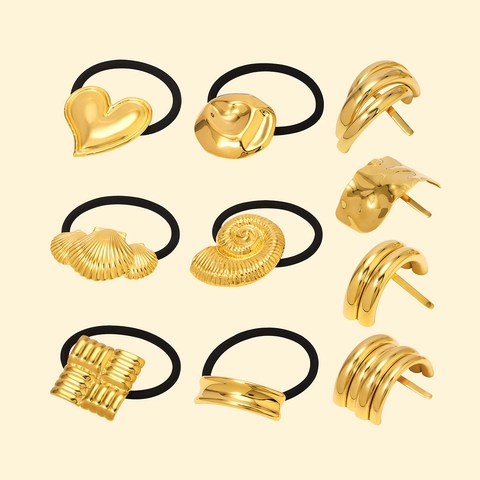Stainless Steel Hair Ties 18K Gold Plated Heart Shell Nautilus Minimalist Waterproof Hypoallergenic Ponytail Holder For Women