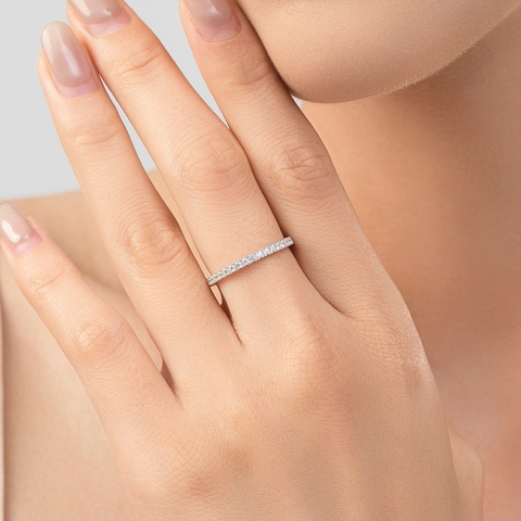 925 Sterling Silver Eternity Ring Full Pave Cubic Zirconia Stackable Minimalist Luxury Jewelry Finger Band For Women