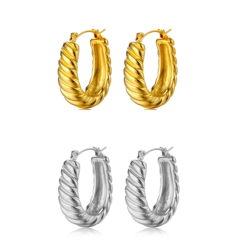 Pendientes De Aro Croissant De Acero Inoxidable Chapado En Oro De 18K Forma De C Textura Retorcida Joyas Mujer