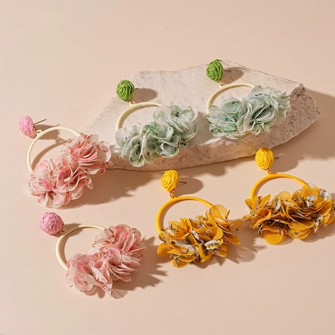 Pendientes Colgantes Tela Floral Círculo Aleación Geométrico Estilo Vacaciones Dulce Con Poste Acero Inoxidable Mujeres