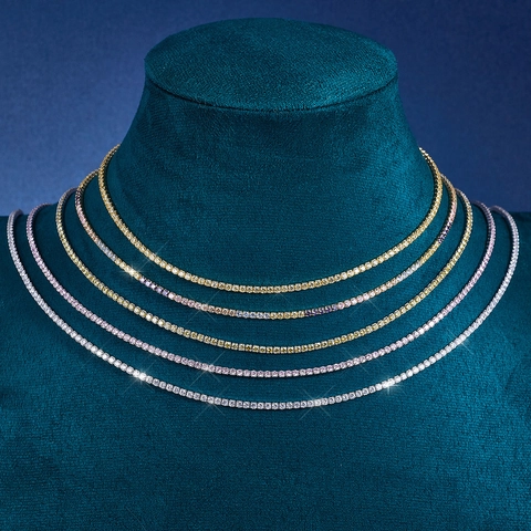 925 Sterling Silver Tennis Necklace Zirconia Inlaid Gold Silver Plated Hip Hop Jewelry For Women Elegant Choker Necklace