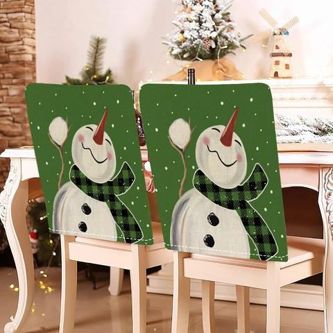 Housses De Chaise De Noël Lin Bonhomme De Neige Flocon De Neige Casse Noisette Imprimé Décoration De Dossier De Salle À Manger