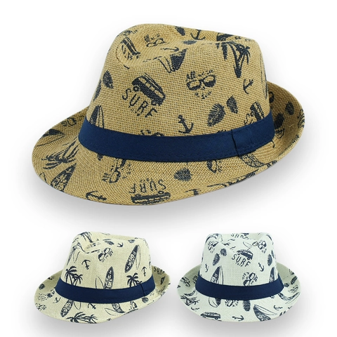 Cappello di Paglia Estivo Fedora Stile Britannico Stampa Surf Protezione Solare Traspirante Cappello Jazz Spiaggia Vacanza per Uomo Donna Bambini