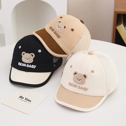 Cappellino Da Baseball Per Bambini Rete Traspirante Ricamo Orso Protezione Solare Patchwork Cappello Regolabile Per Piccoli