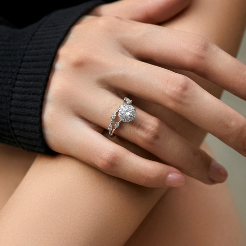 925 Sterling Silver Moissanite Ring Round Brilliant Cut D Color VVS1 Vine Branch Crown Design For Women Jewelry