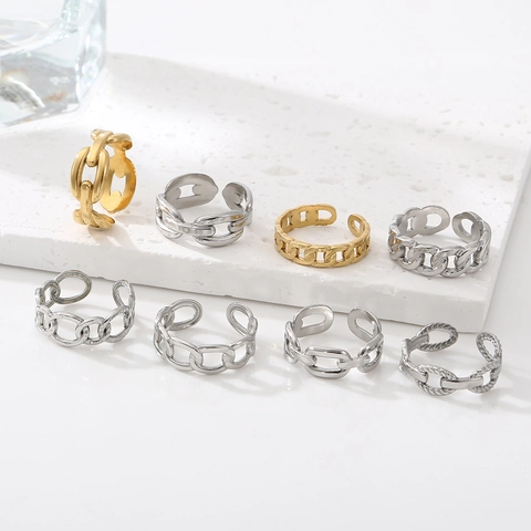 Modischer Verstellbarer Offener Ring Für Damen Minimalistisch 18K Vergoldet Edelstahl Panzerkette Geometrischer Schmuck