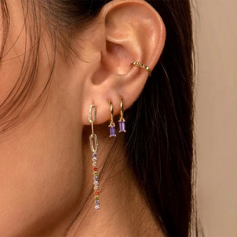 Geometrische Rechteckige Zirkonia Creolen Kupfer Mit Silbernem Ohrstecker Bunte Edelsteine Zierlich Für Frauen