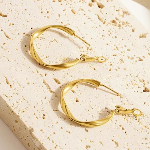 Twisted Hoop Earrings Stainless Steel C Shape Geometric Irregular Minimalist Trendy Fashion Jewelry For Women
