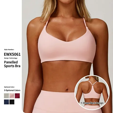 Sport BH Damen Gebürstetes Polyamid Spandex V Ausschnitt Dünne Träger Y Rücken Fitness Yoga Top Laufen Workout Unterwäsche
