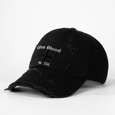 Gorra De Béisbol Distressed Bordado Give Blood He Did Vintage Algodón Roto Gorro Ajustable