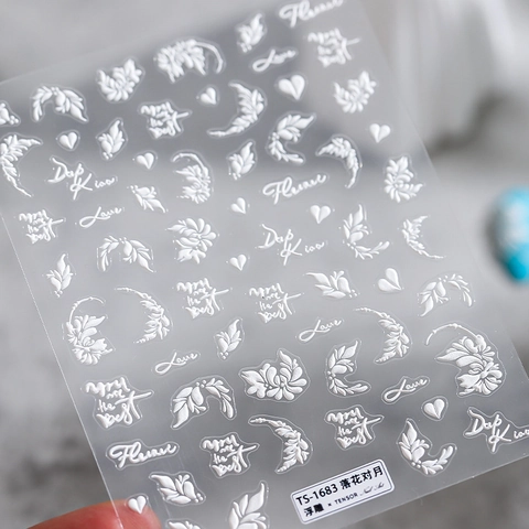 Pegatinas Relieve Para Uñas Flor Blanca Corazón Carta Amor Calcomanías Autoadhesivas Decoración Manicura