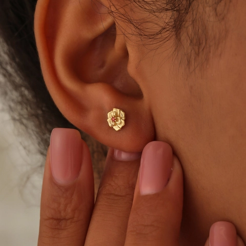 Flower Stud Earrings Copper Gold Plated With 925 Sterling Silver Earring Post Tiny Zircon Birth Flower Jewelry For Women