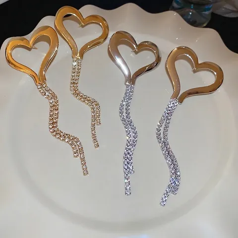 Herz Quaste Ohrringe Mit Strass Langem Tropfen Goldenem Kupfer Und 925 Sterling Silber Ohrstecker Frauen Luxus Stil