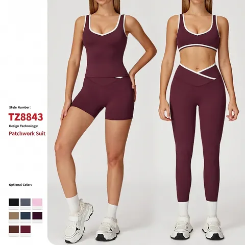 Yoga Pak Dames Gekruiste Hoge Taille Contrast Bies Sportkleding Nylon Elastaan Gym Hardlopen Fitness Open Rug Training