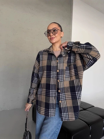Giacca Camicia A Quadri Da Donna Manica Lunga Abbottonata Camicia In Flanella Ampia Casual Con Colletto E Tasca
