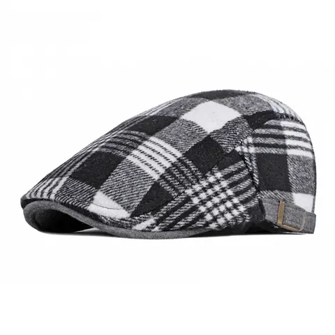 British Retro Plaid Flat Cap For Men And Women Wool Blend Warm Winter Beret Ivy Hat With Adjustable Side Buckle