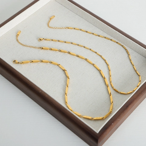 Collar De Eslabones Geométricos Acero Titanio Oro Plata Bicolor Patrón De Llave Griega Cadena Clavícula Moda Mujer