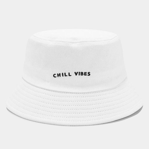 Bucket Hat Cotton Canvas Chill Vibes Letter Embroidery Sun Protection Outdoor Casual Sun Hat For Men Women