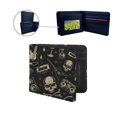 Portafoglio Uomo Bifold Pelle PU Stampa Teschio Rosa Moda Street Slot Per Carte Finestra ID Borsellino Corto
