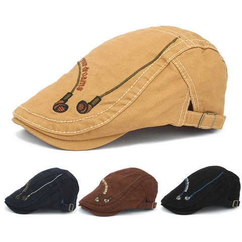 Cotton Flat Cap Ivy Beret Hat Embroidered Headphone Dreams Retro Casual Adjustable Metal Buckle For Men Women