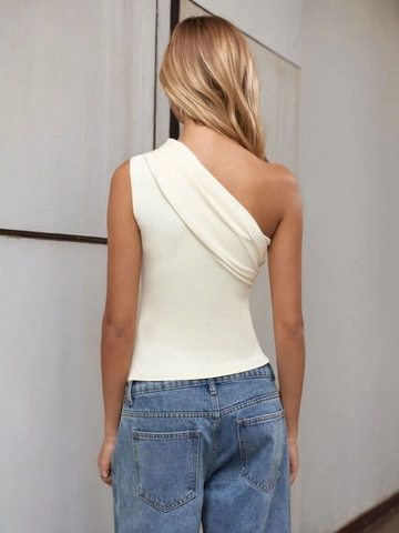 Women One Shoulder Tank Top Ruched Sleeveless Slim Fit Polyester Slant Neck Solid Color Sexy Summer Crop Top Vest