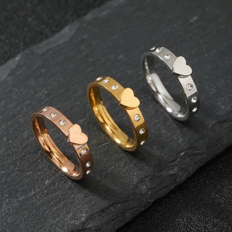 Herzform Ring Edelstahl Zirkonia Minimalistischer High-End Modeschmuck Für Damen Eleganter Polierter Accessoire