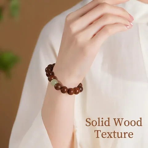 Sandalwood Beaded Bracelet Natural Wood Prayer Beads With Jade Retro Ethnic Zen Style Jewelry For Men And Women