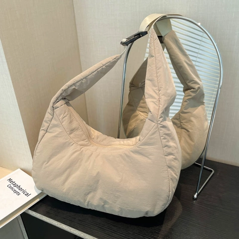 Large Capacity Quilted Puffer Tote Bag For Women Nylon Padded Shoulder Crossbody Bag Casual Soft Hobo Handbag Everyday Travel