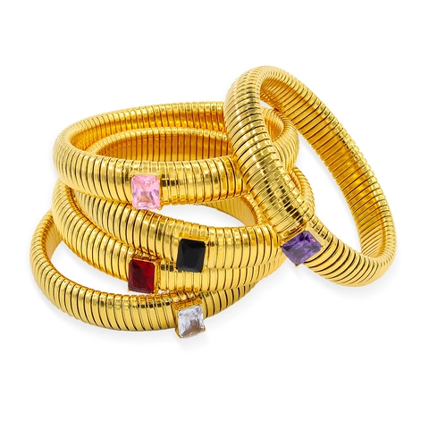 Stainless Steel Tubogas Elastic Bracelet With Rectangle Zircon Vacuum Plating Snake Chain Retro Jewelry For Women