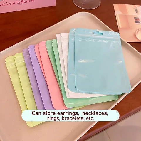 Macaron Colors Self Sealing Plastic Bags Zipper Lock Jewelry Packaging Storage Pockets With Hanging Hole Translucent For Small Items