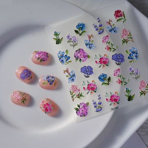 3D Embossed Flower Nail Art Stickers Self Adhesive Floral Decals For Manicure Decoration Plastic Transparent Elegant