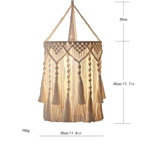 Macrame Lampshade Handmade Cotton Rope Woven Boho Style With Tassels For Pendant Light Bedroom Living Room Wedding Decor