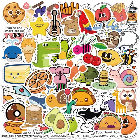 Funny Cartoon Pun Waterproof PVC Stickers Decals For Laptop Suitcase Skateboard Helmet Water Bottle Decoration Collection For Kids Students Cute Aesthetic Stationery Supplies