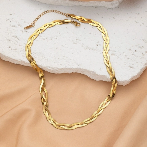 Vintage Edelstahl Gewebte Twist Kette Halskette Armband Set Damen Minimalist Gold Silber Dreifarbiger Schmuck Zubehör