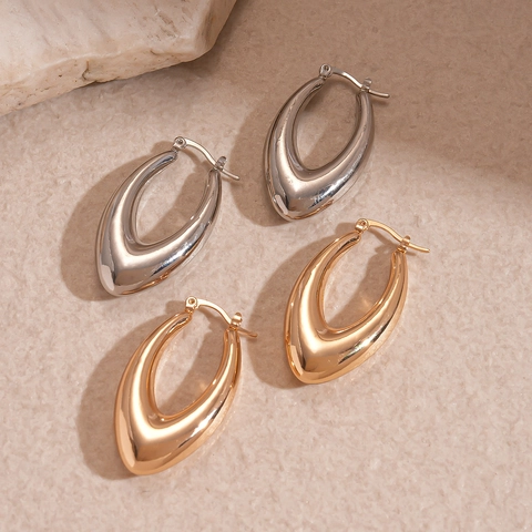Chunky Teardrop Creolen Poliertes Eisen Metall Hohl Minimalistischer Modeschmuck Für Damen