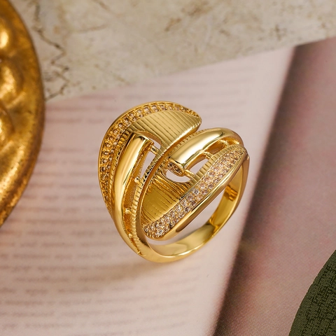 Geometrischer Offener Ring Für Damen Kupfer 18K Vergoldet Mikropave Zirkon Minimalistischer Verstellbarer Chic Schmuck