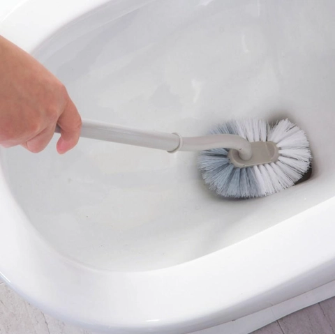 Scopino Per WC Con Manico Lungo Curvo Pulizia Profonda Bagno Setole In PP Dense Senza Angoli Morti Grigio